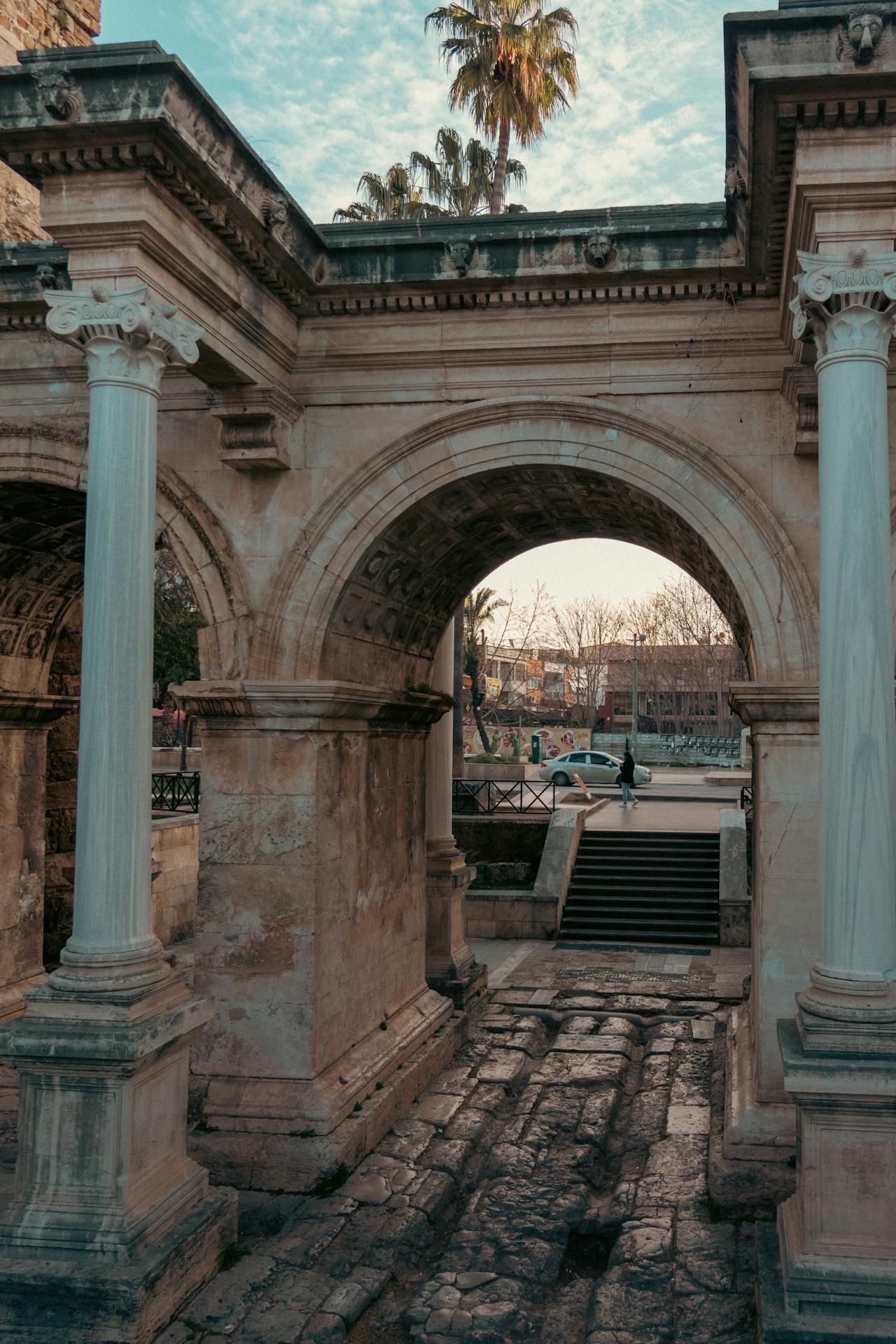 Hadrian's Gate — the iconic Roman triumphal arch in Antalya old town, the historic centre of Turkey's leading dental tourism city